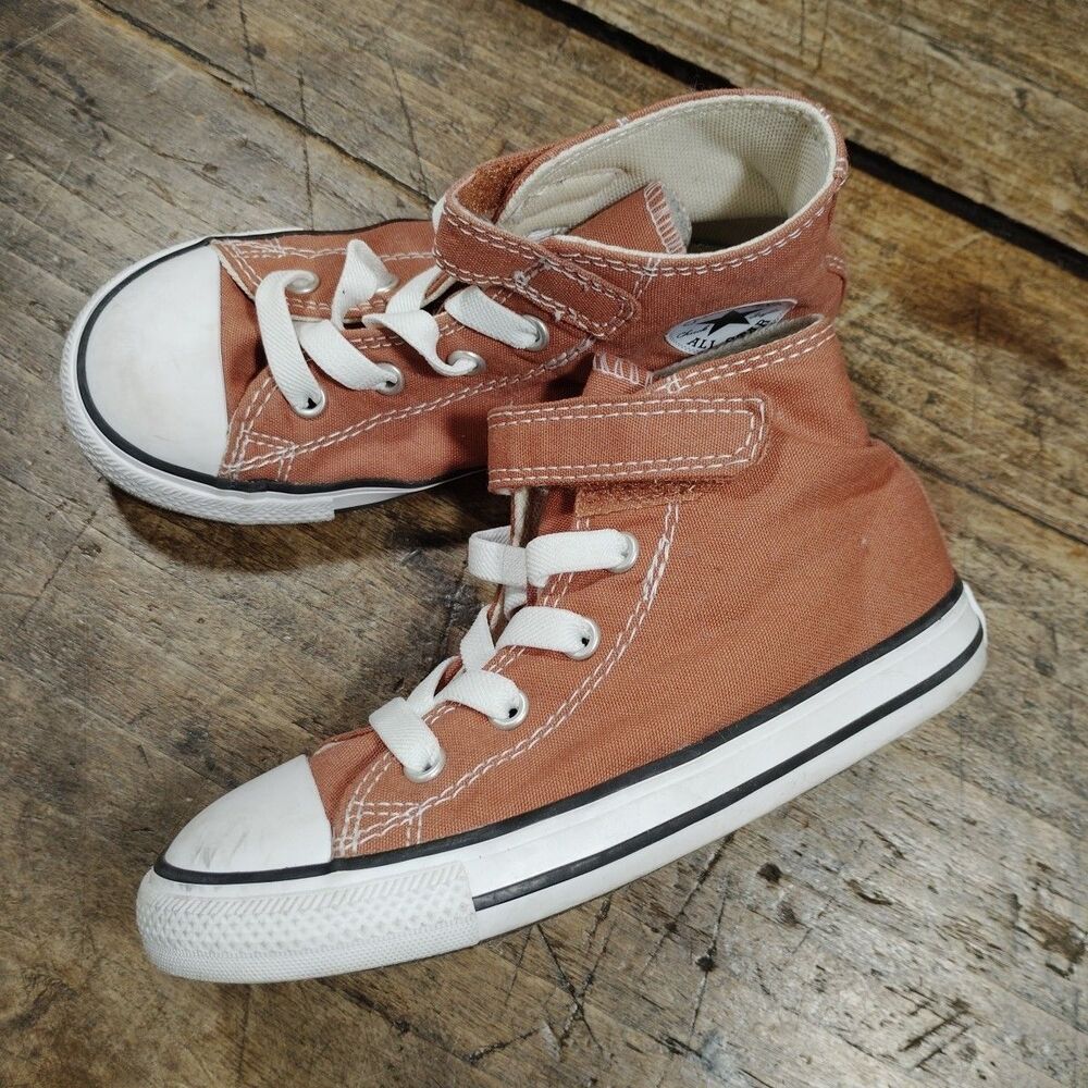 Converse All Star Youth Infant Sz 10 Sneakers Shoes High Top Brown Elastic Laces
